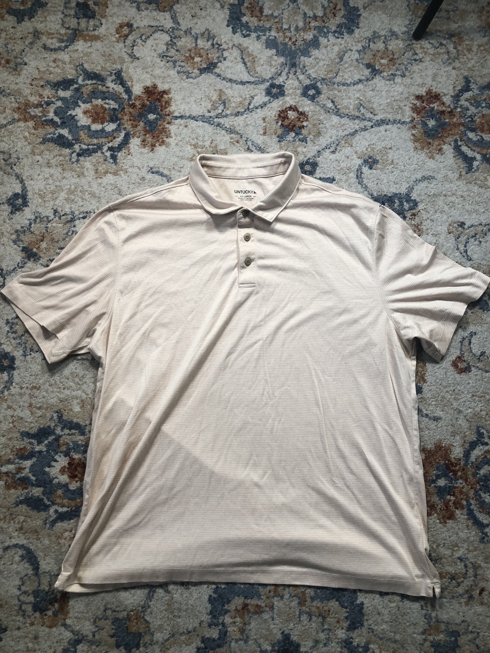 UNTUCKit Polo Shirt Mens 2XL Beige Micro Check Short Sleeve Casual 100% Cotton